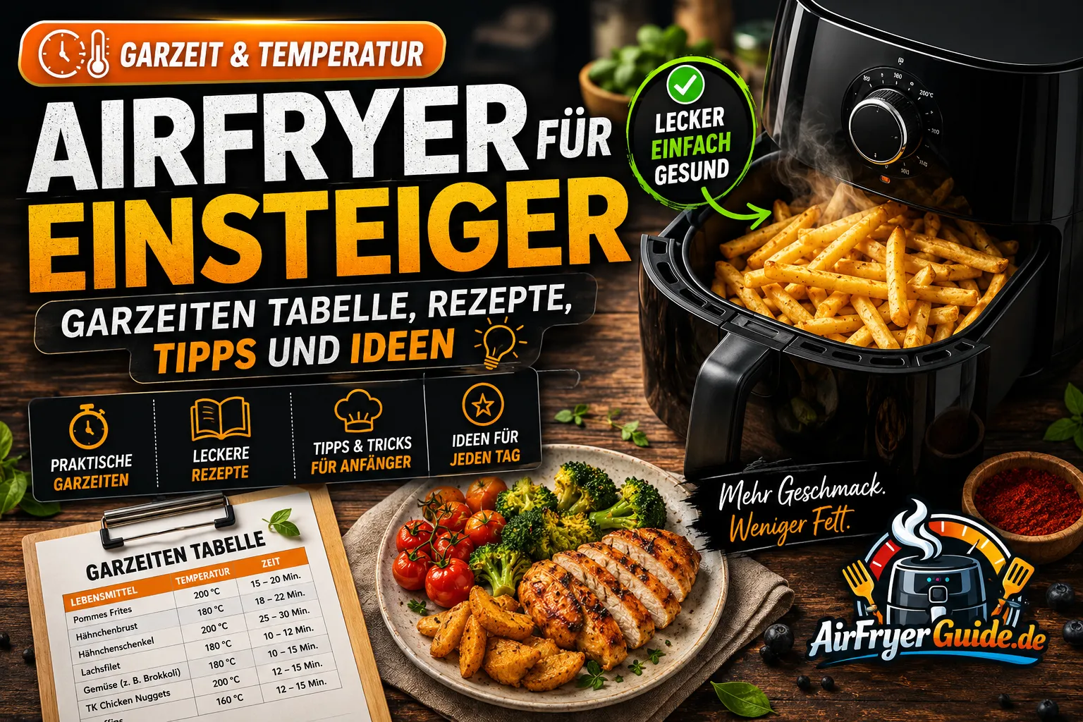 Airfryer für Einsteiger - Garzeiten Tabelle, Rezepte, Tipps und Ideen für deine Heißluftfritteuse
