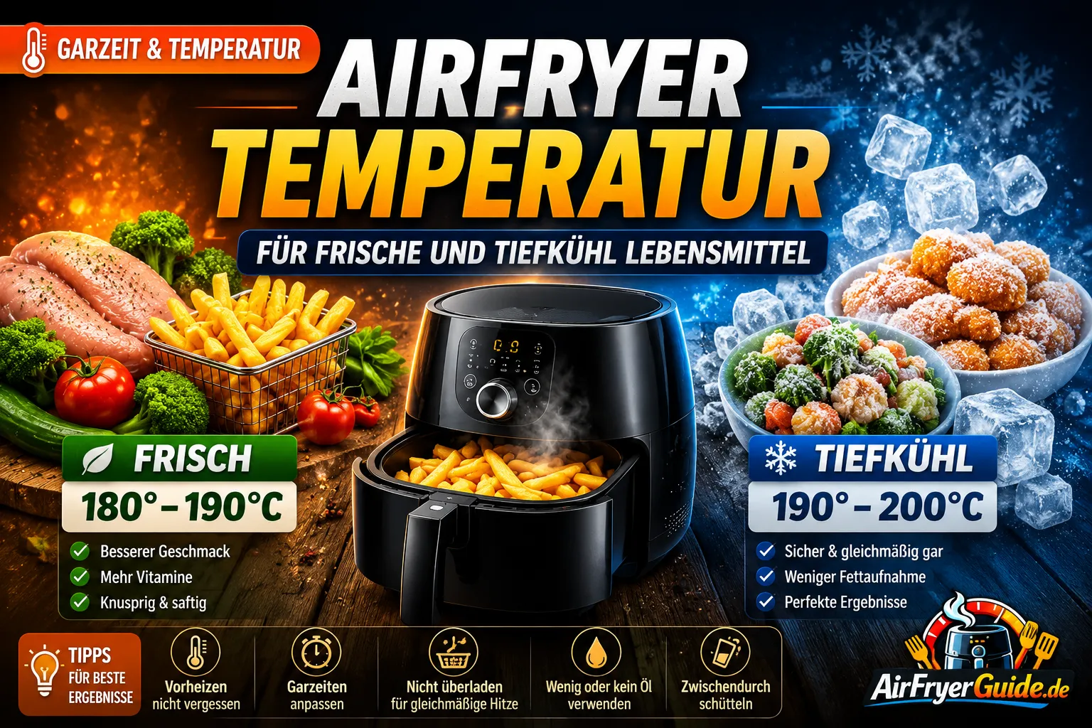 Airfryer Temperatur für frische und TK Lebensmittel - Tabelle, Regeln, Tipps