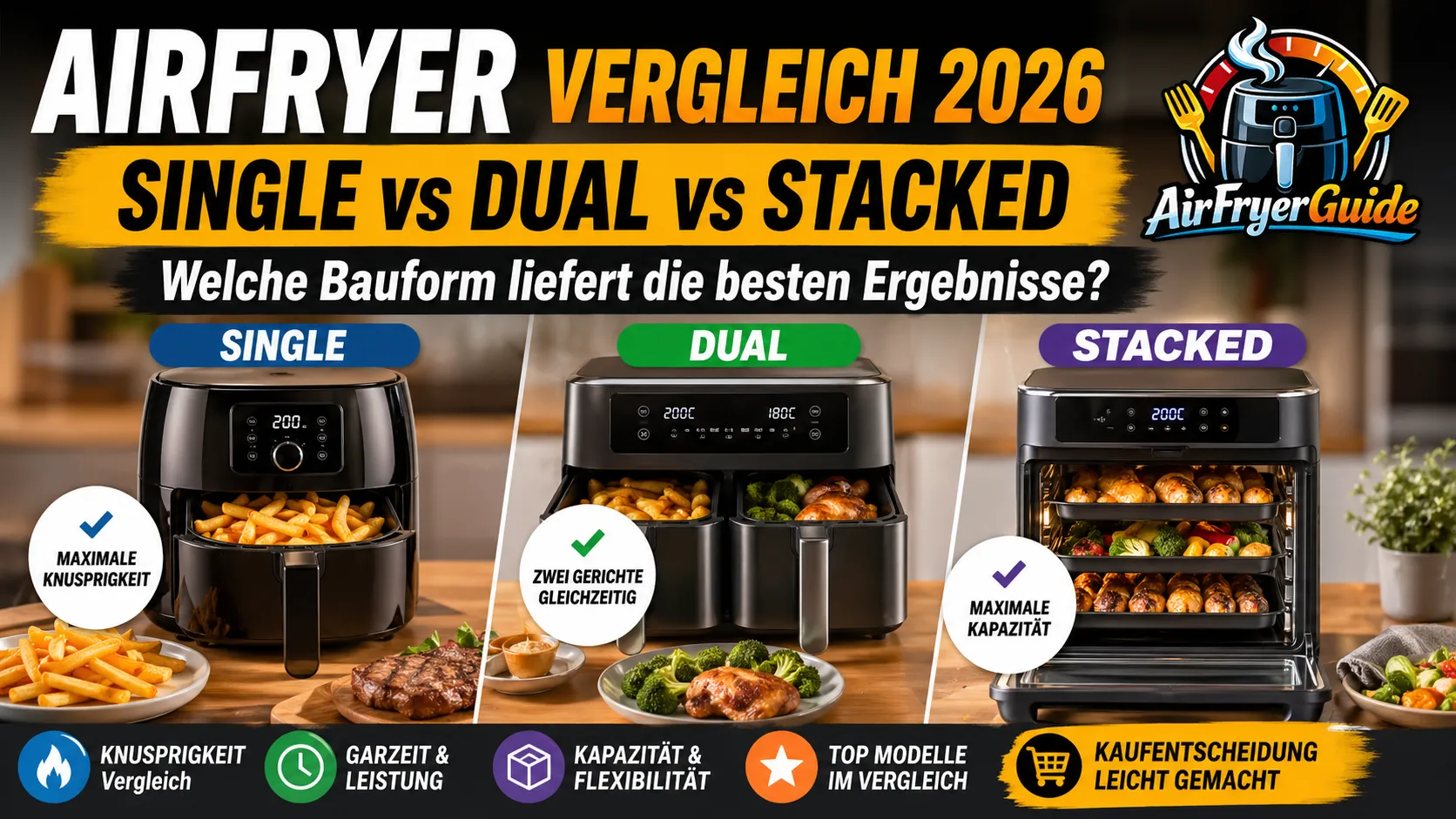 Airfryer Vergleich 2026 - Single, Dual oder Stacked - welche Bauform liefert wirklich die besten Ergebnisse im Alltag?