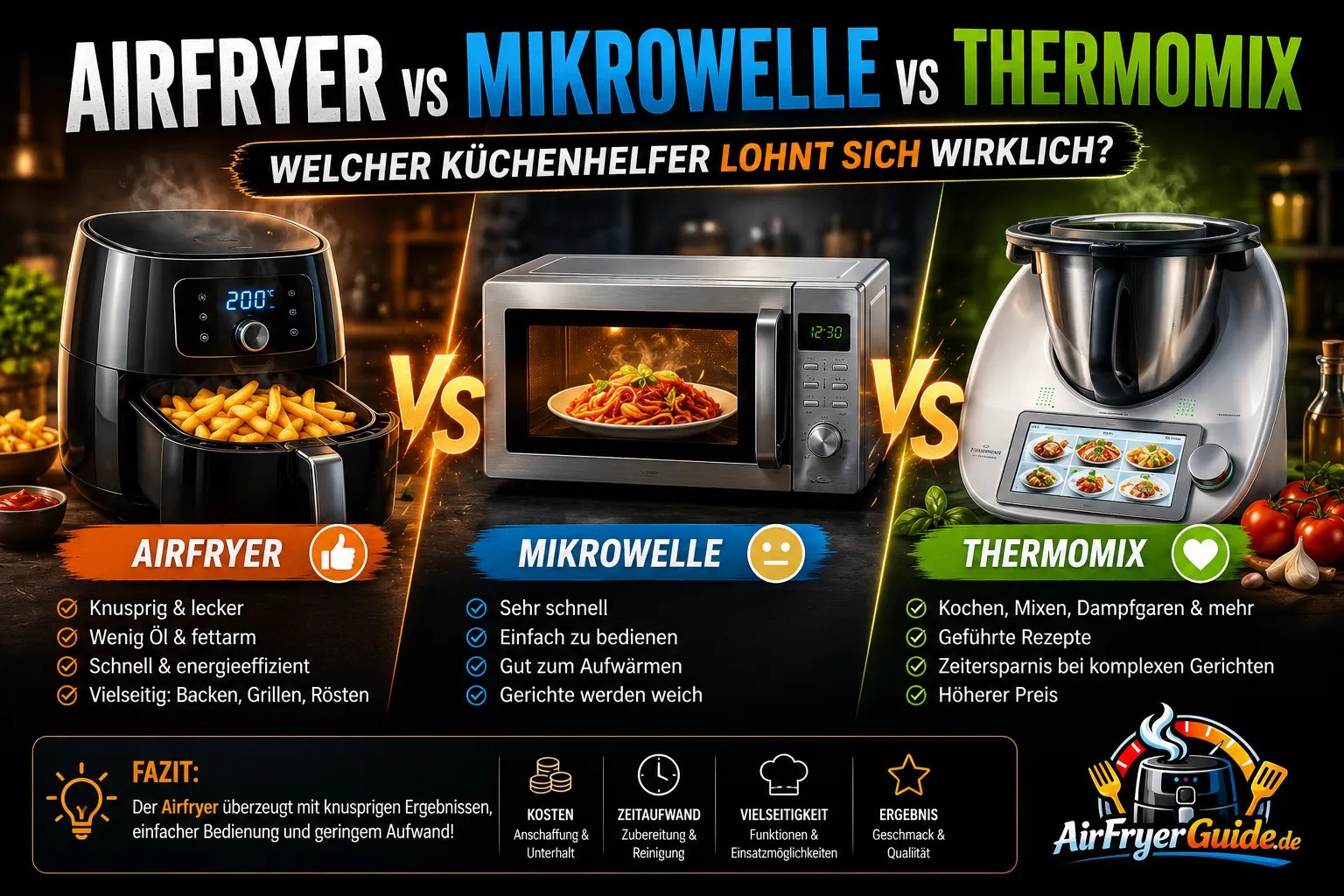Airfryer vs Mikrowelle vs Kontaktgrill vs Thermomix - welcher Küchenhelfer lohnt sich?