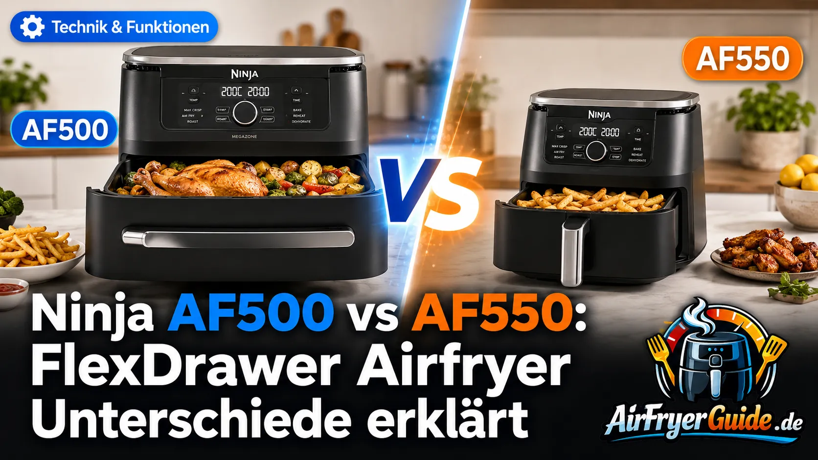 Ninja AF500 und AF550 im direkten FlexDrawer Vergleich mit großem Garkorb, MegaZone und kompakterem Airfryer für die passende Kaufentscheidung