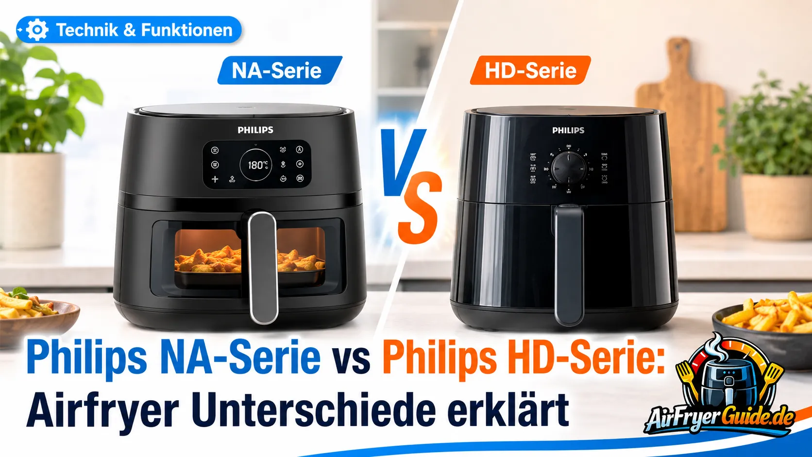 Philips NA-Serie und HD-Serie im direkten Airfryer Vergleich mit modernen Funktionen, Garkorb Design und klaren Unterschieden für die Kaufentscheidung