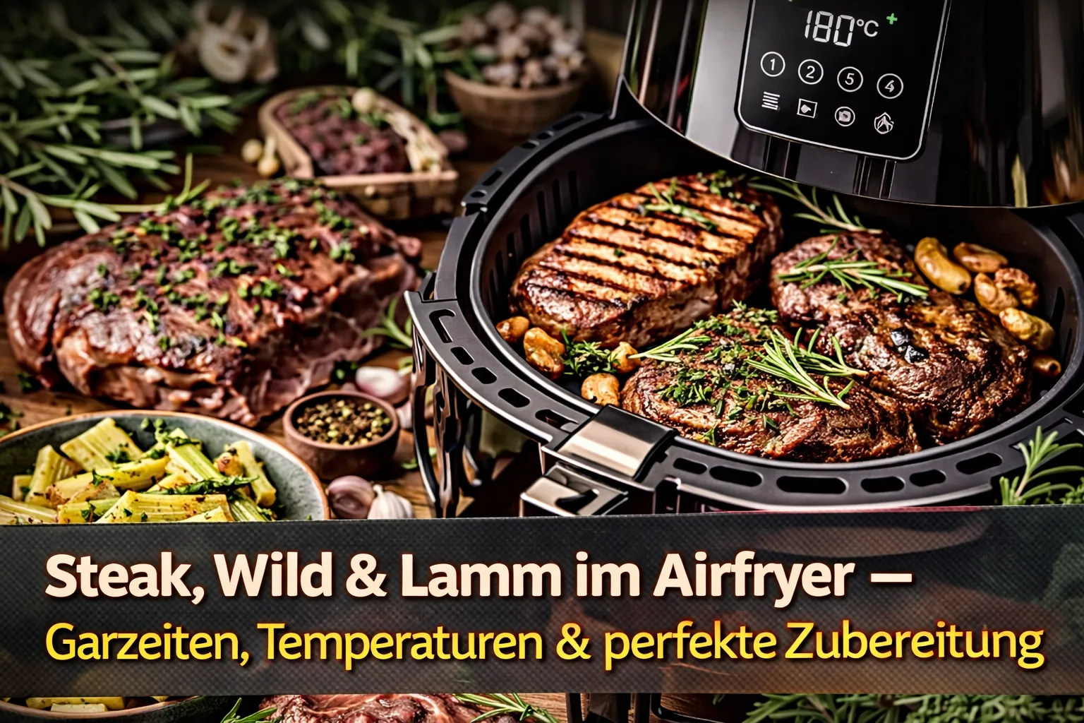 Steak, Lamm und Wild im Airfryer perfekt zubereitet - saftig innen und knusprig außen mit intensiven Röstaromen