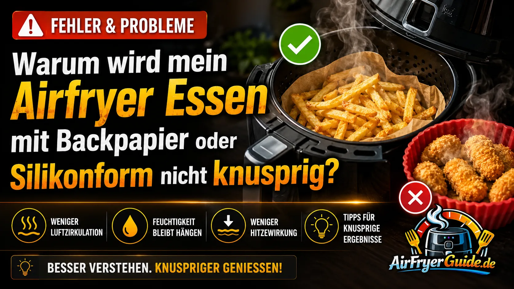 Warum wird mein Airfryer Essen mit Backpapier oder Silikonform nicht knusprig?